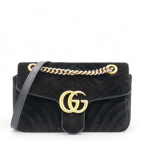 Velvet Matelasse Small GG Marmont Shoulder Bag Black