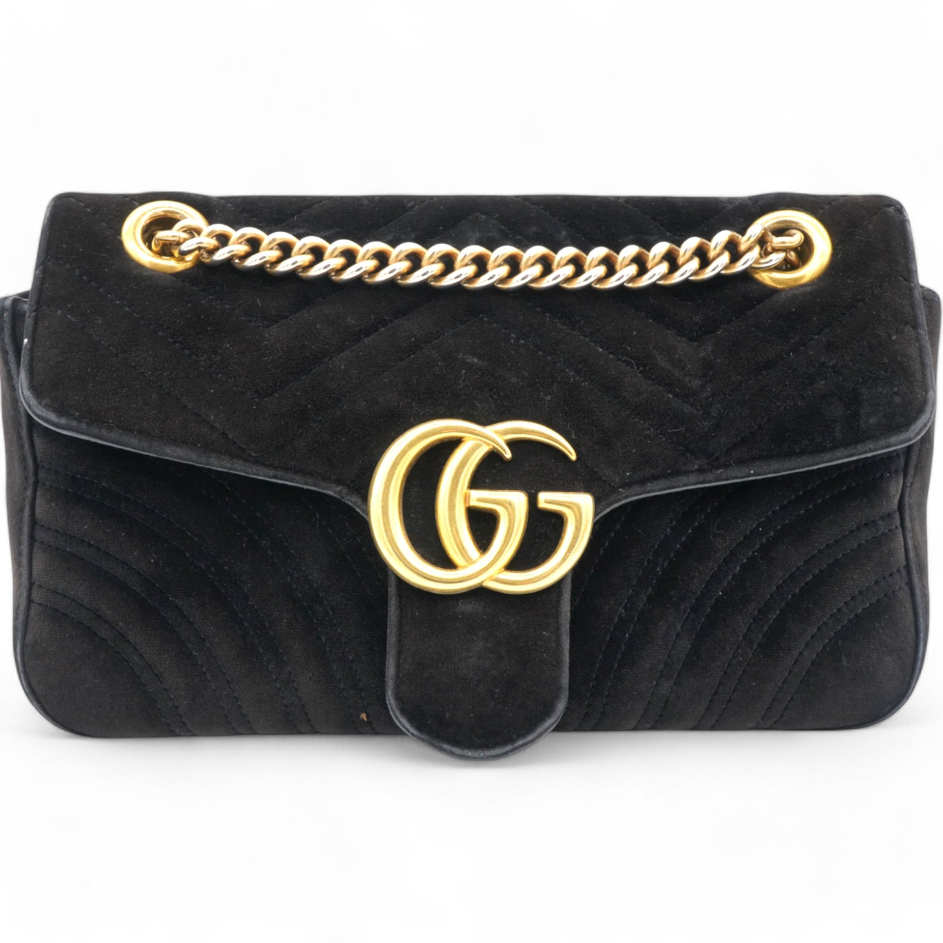 Velvet Matelasse Small GG Marmont Shoulder Bag Black