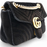 Velvet Matelasse Small GG Marmont Shoulder Bag Black