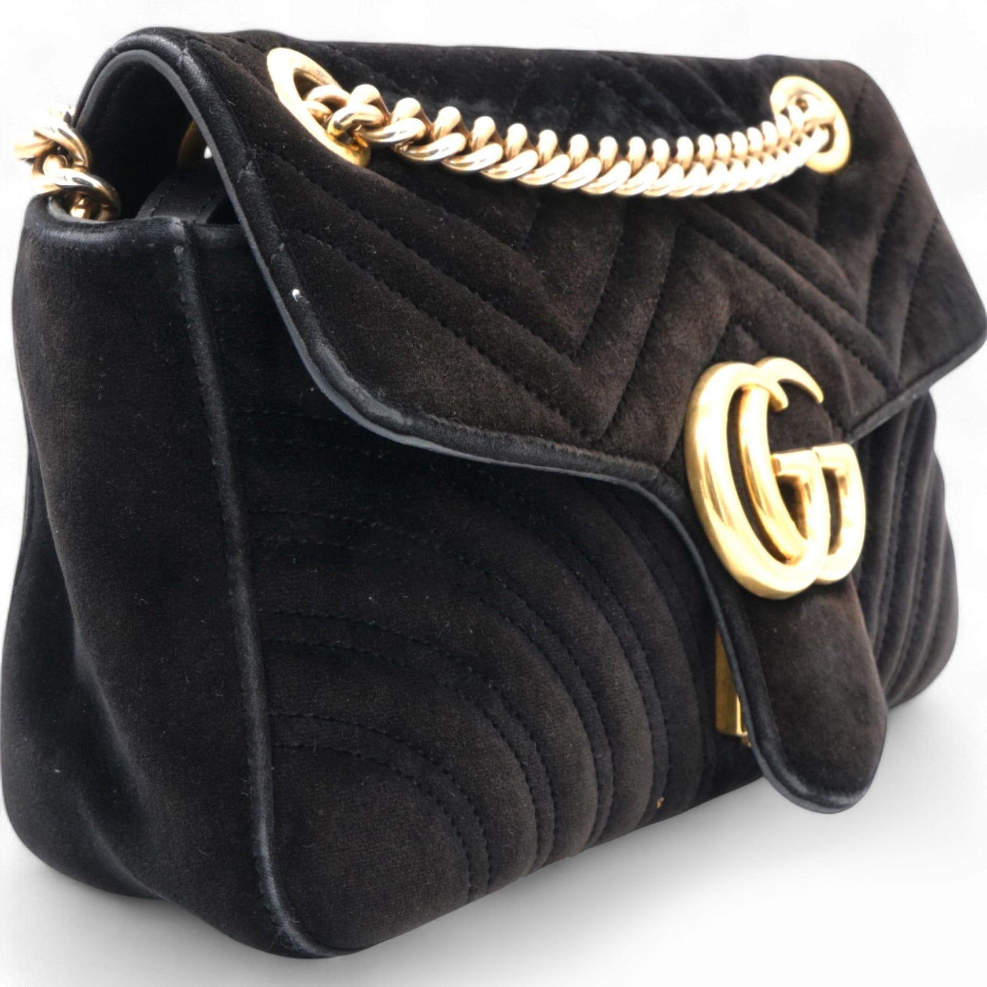 Velvet Matelasse Small GG Marmont Shoulder Bag Black