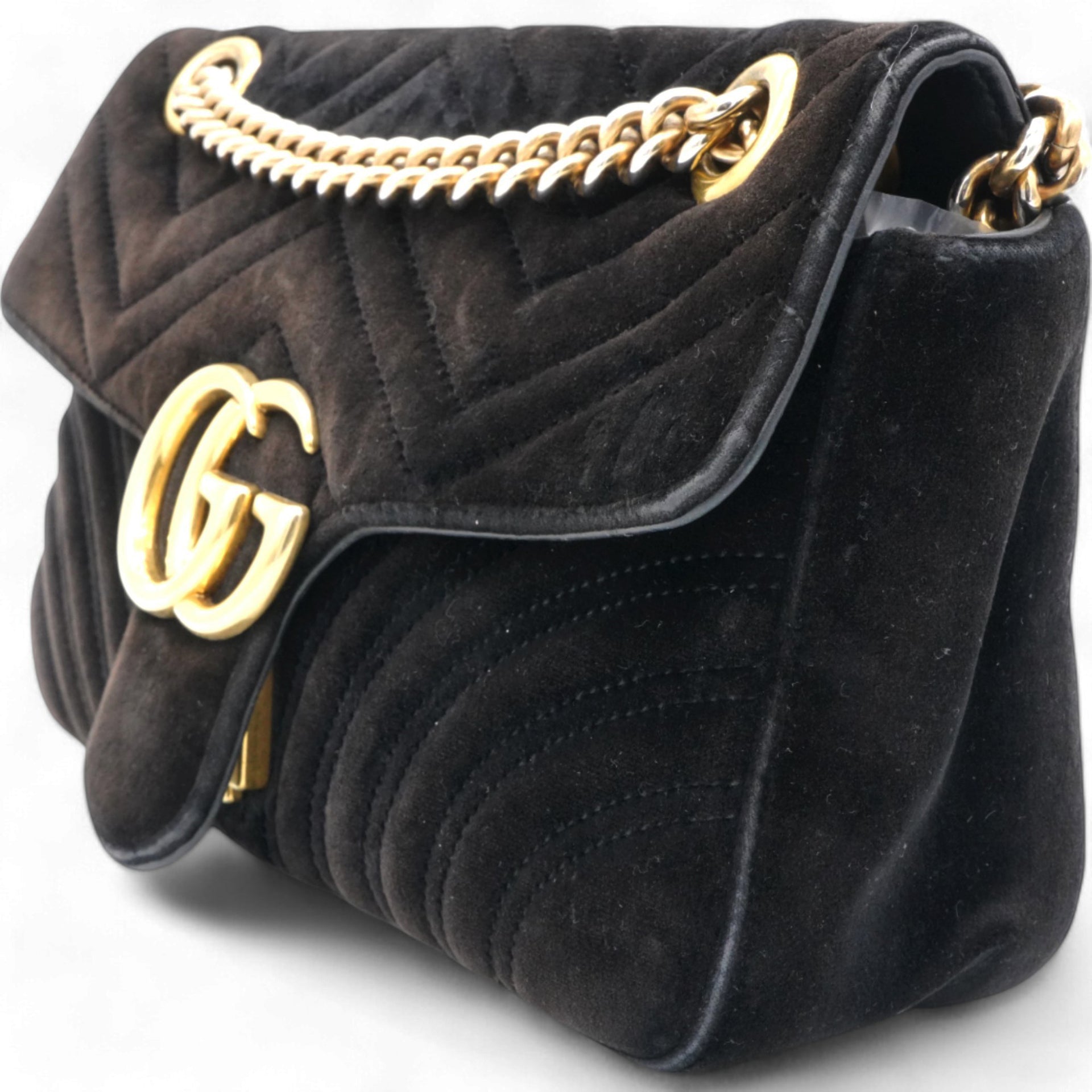 Velvet Matelasse Small GG Marmont Shoulder Bag Black