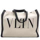 White/Black Canvas and Leather VLTN Logo Tote