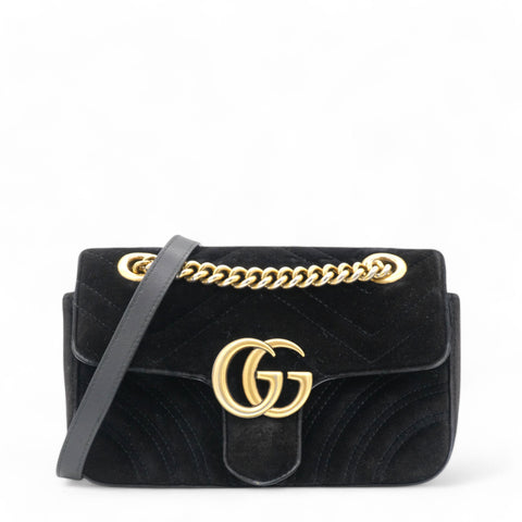 Velvet Matelasse Mini GG Marmont Shoulder Bag Black