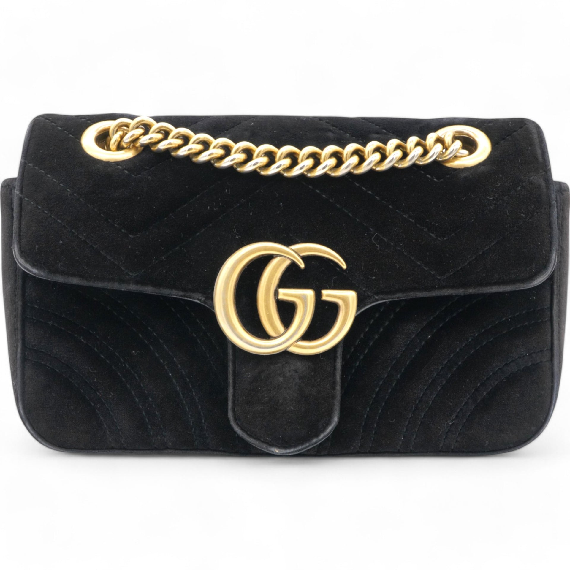 Velvet Matelasse Mini GG Marmont Shoulder Bag Black