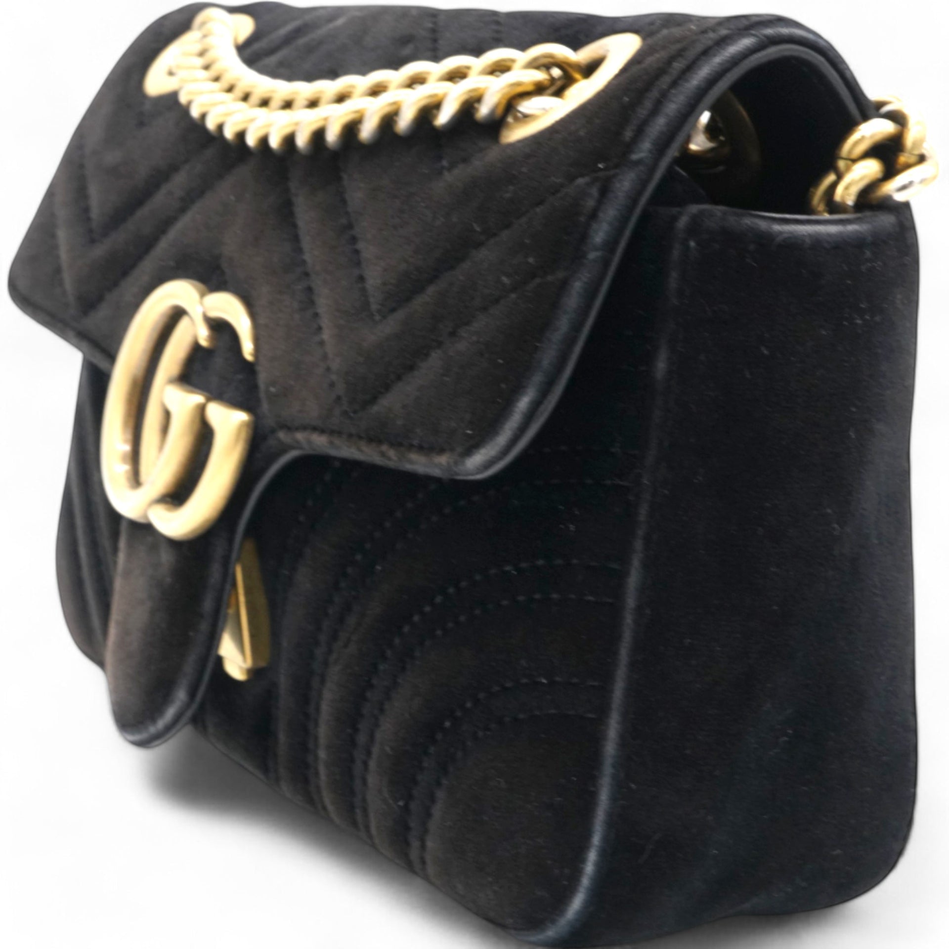 Velvet Matelasse Mini GG Marmont Shoulder Bag Black