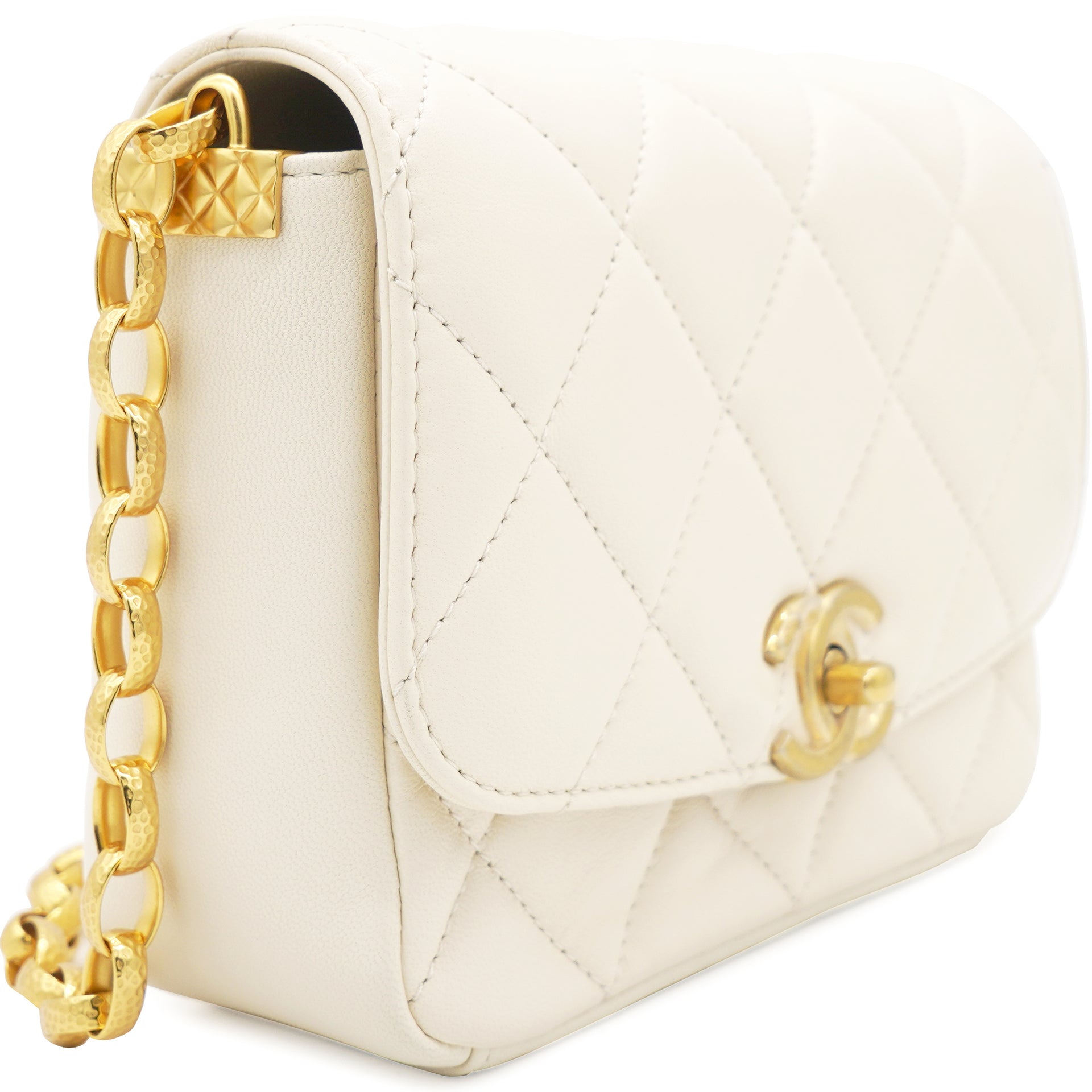 Quilted White Flap Bag