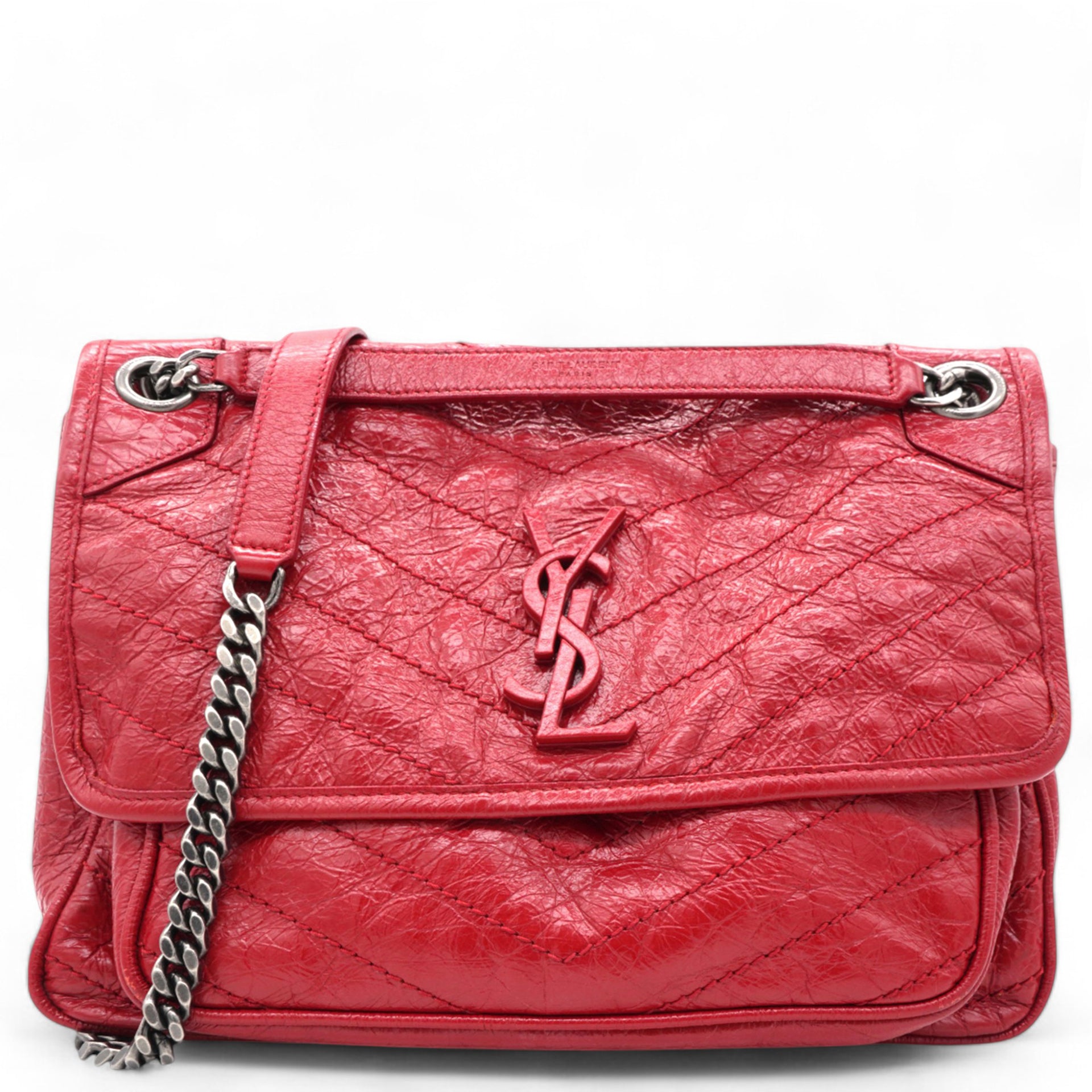 Crinkled Matelasse Monogram Medium Niki Chain Satchel Rouge Eros