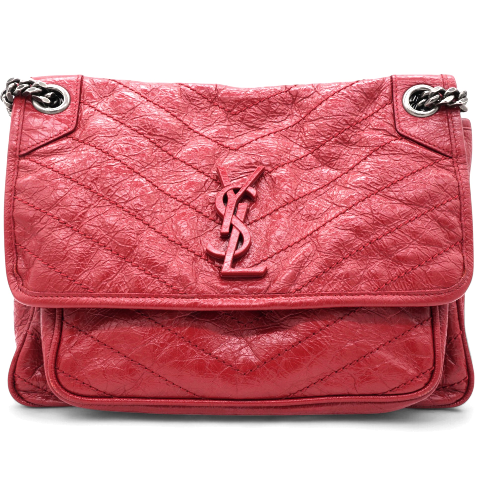 Crinkled Matelasse Monogram Medium Niki Chain Satchel Rouge Eros