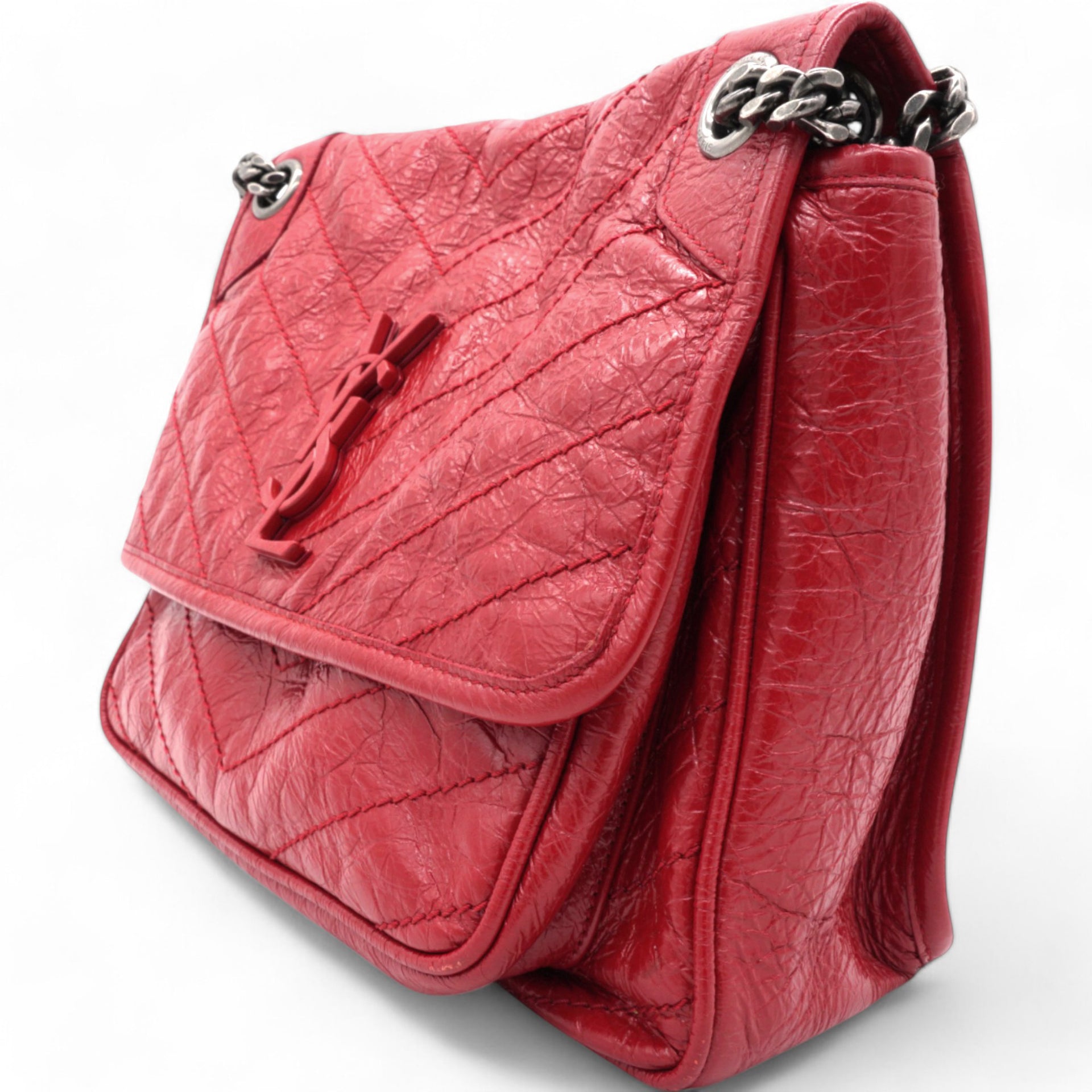 Crinkled Matelasse Monogram Medium Niki Chain Satchel Rouge Eros