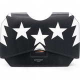 Stars Wings Print Bow Cut Black/White Crossbody Bag in Leather