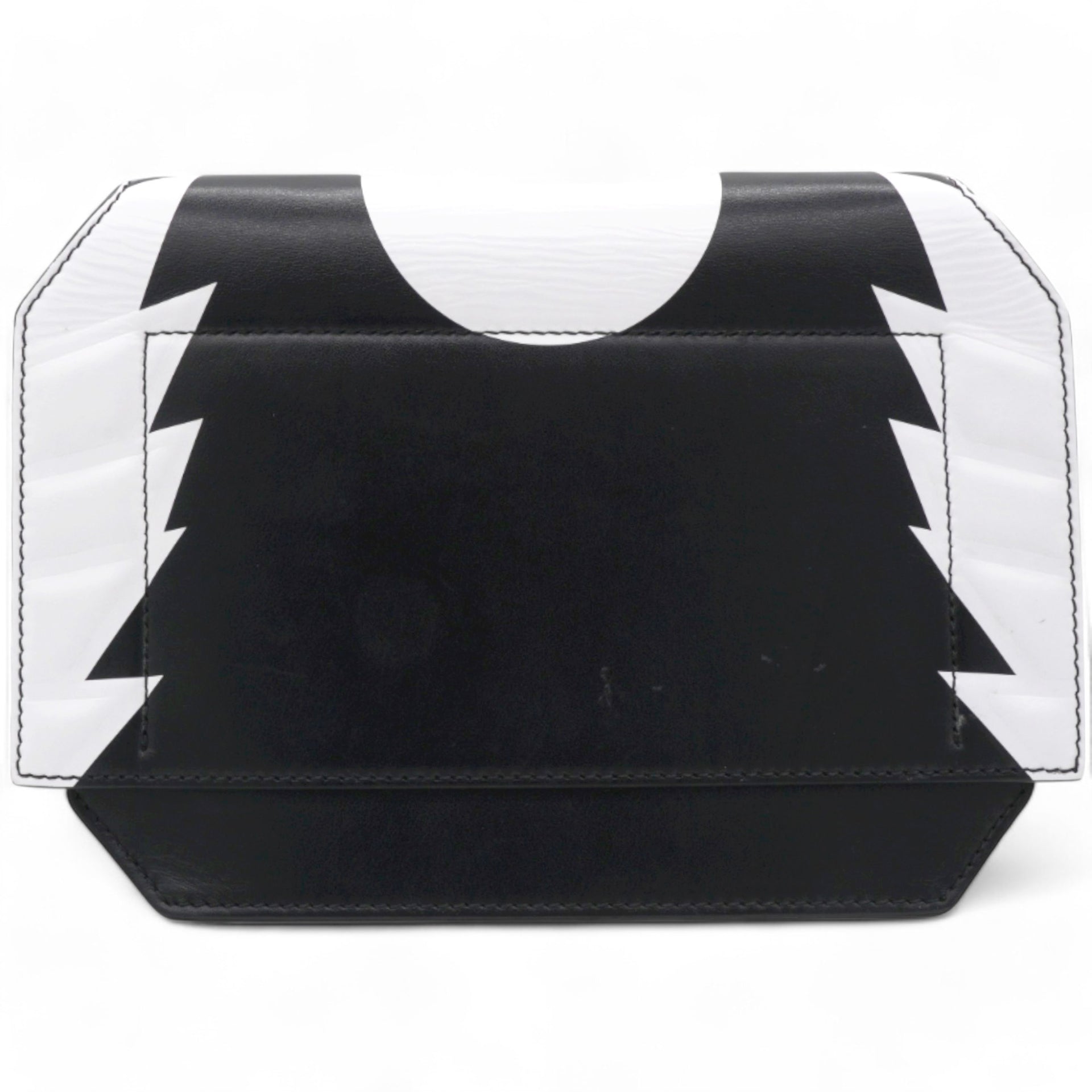 Stars Wings Print Bow Cut Black/White Crossbody Bag in Leather