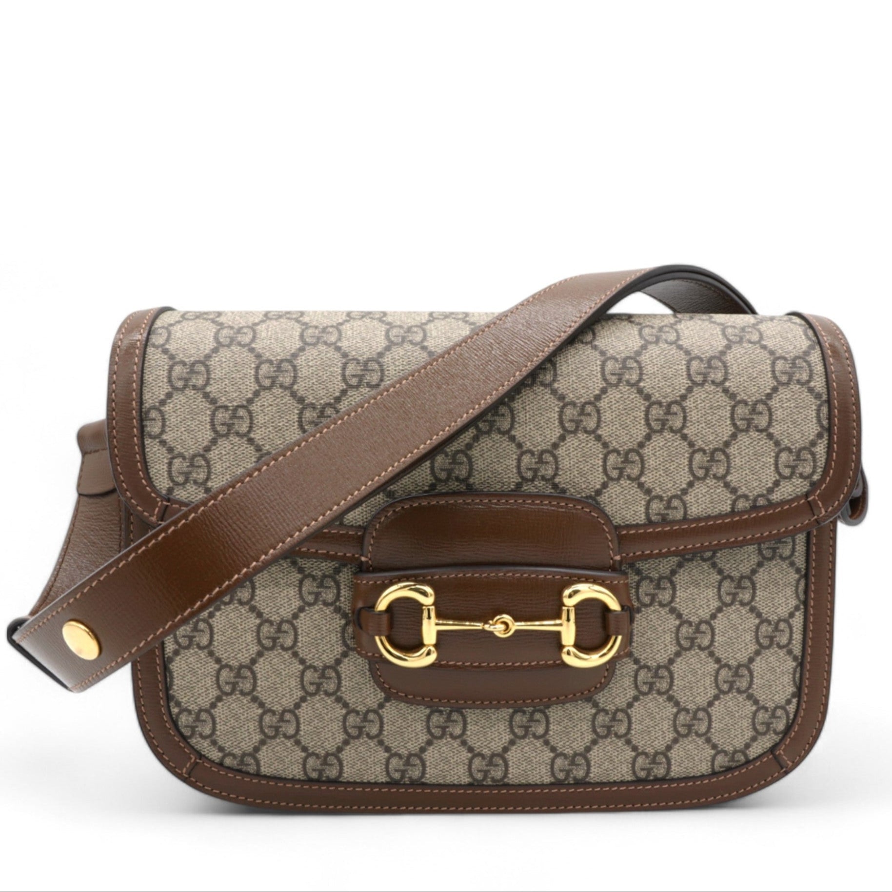 GG Supreme Monogram Horsebit 1955 Shoulder Bag Beige Brown Sugar