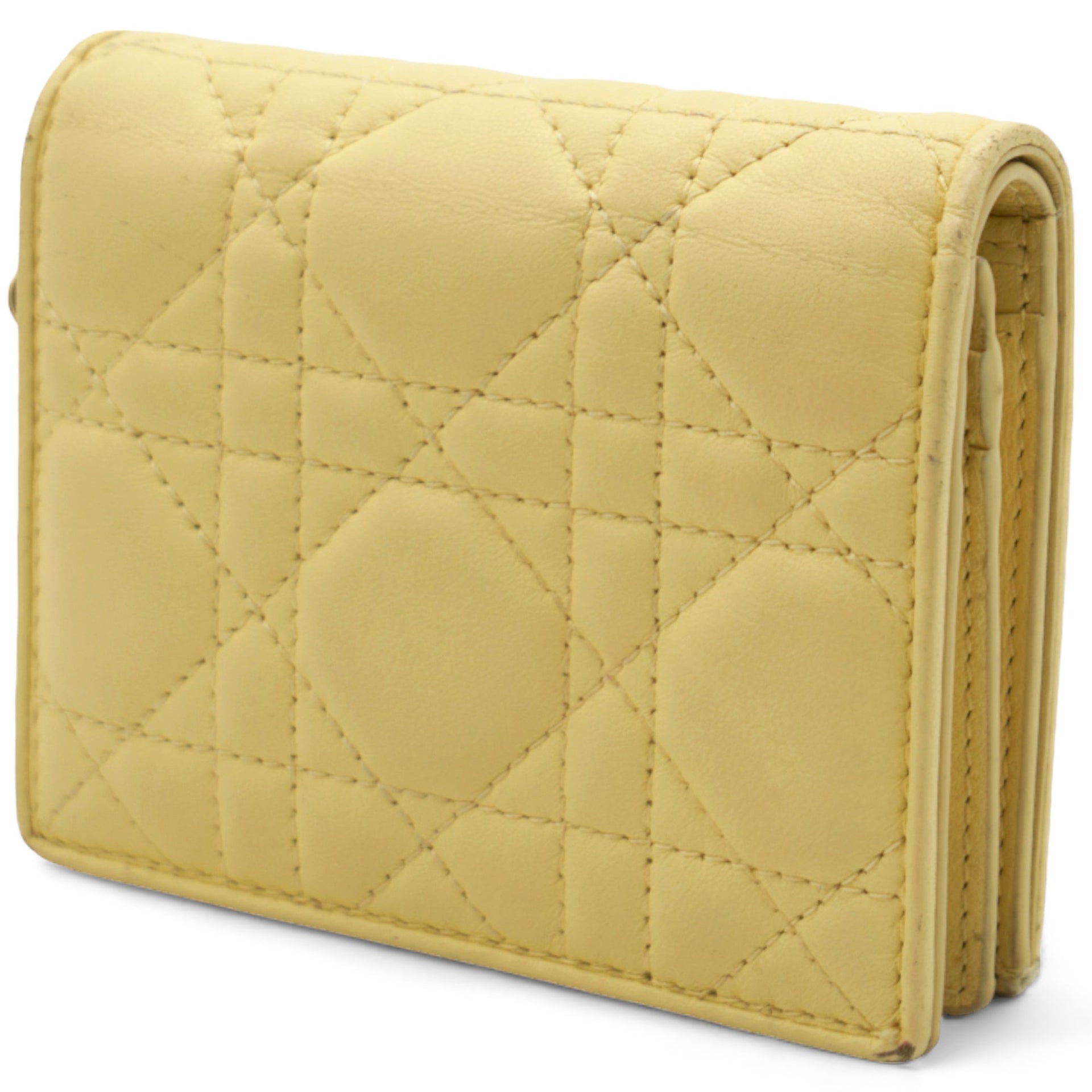 Lambskin Cannage Mini Lady Dior Wallet Soft Yellow