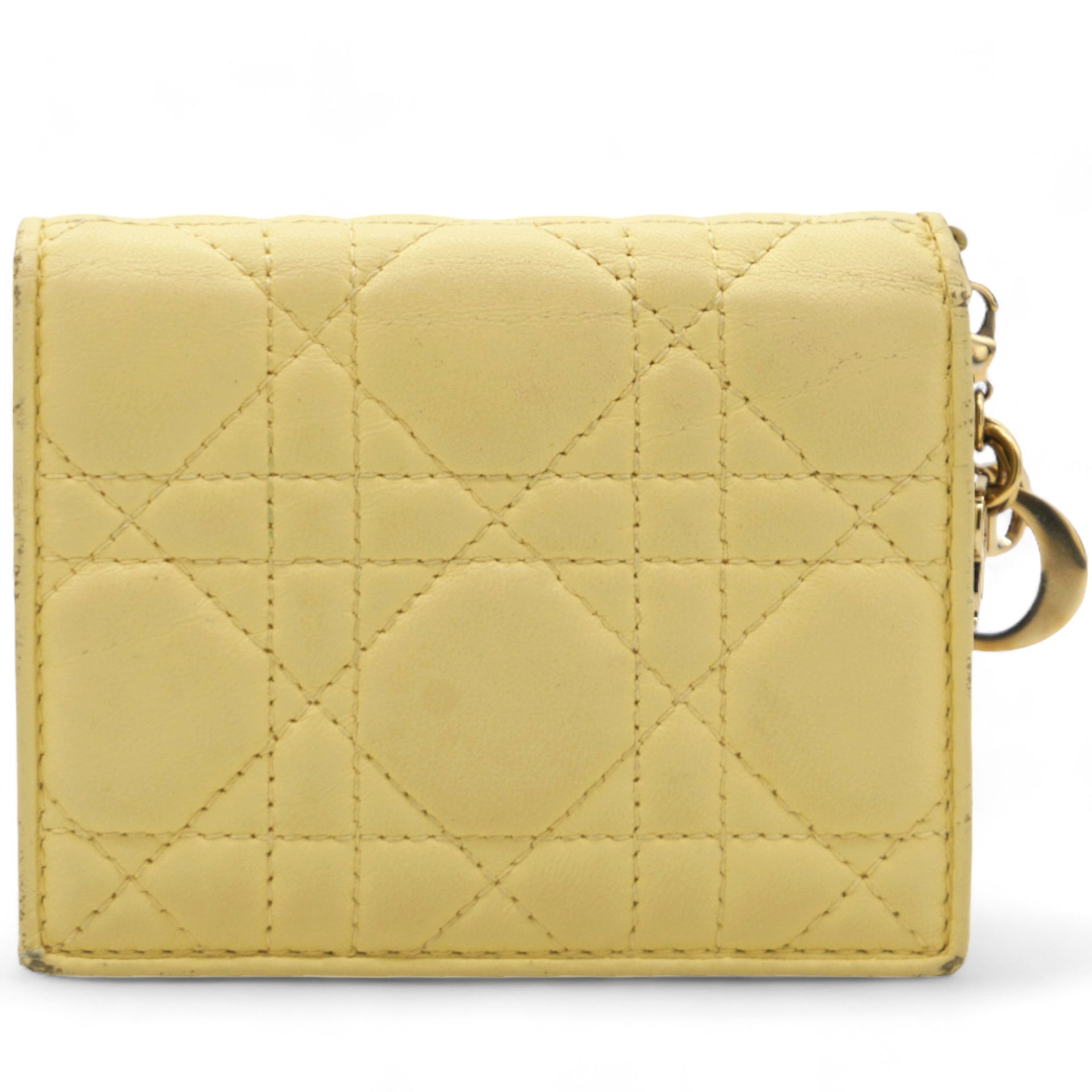 Lambskin Cannage Mini Lady Dior Wallet Soft Yellow