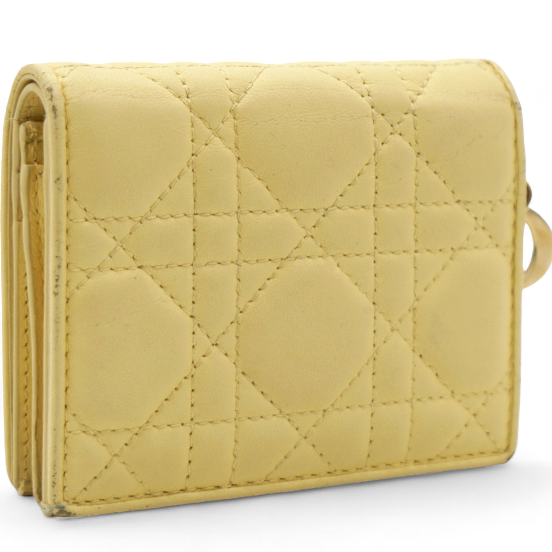 Lambskin Cannage Mini Lady Dior Wallet Soft Yellow