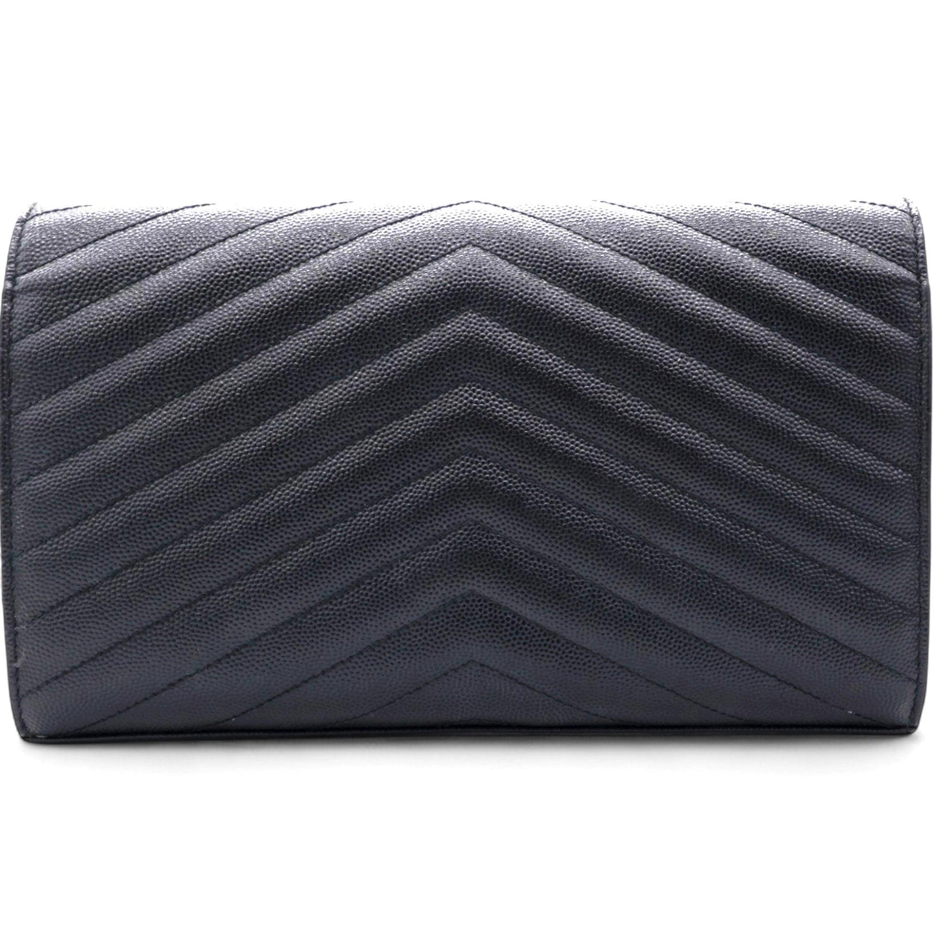 Grain De Poudre Matelasse Chevron Monogram Envelope Chain Wallet Dark Smog