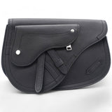 Grained Calfskin Saddle Messenger Bag Black