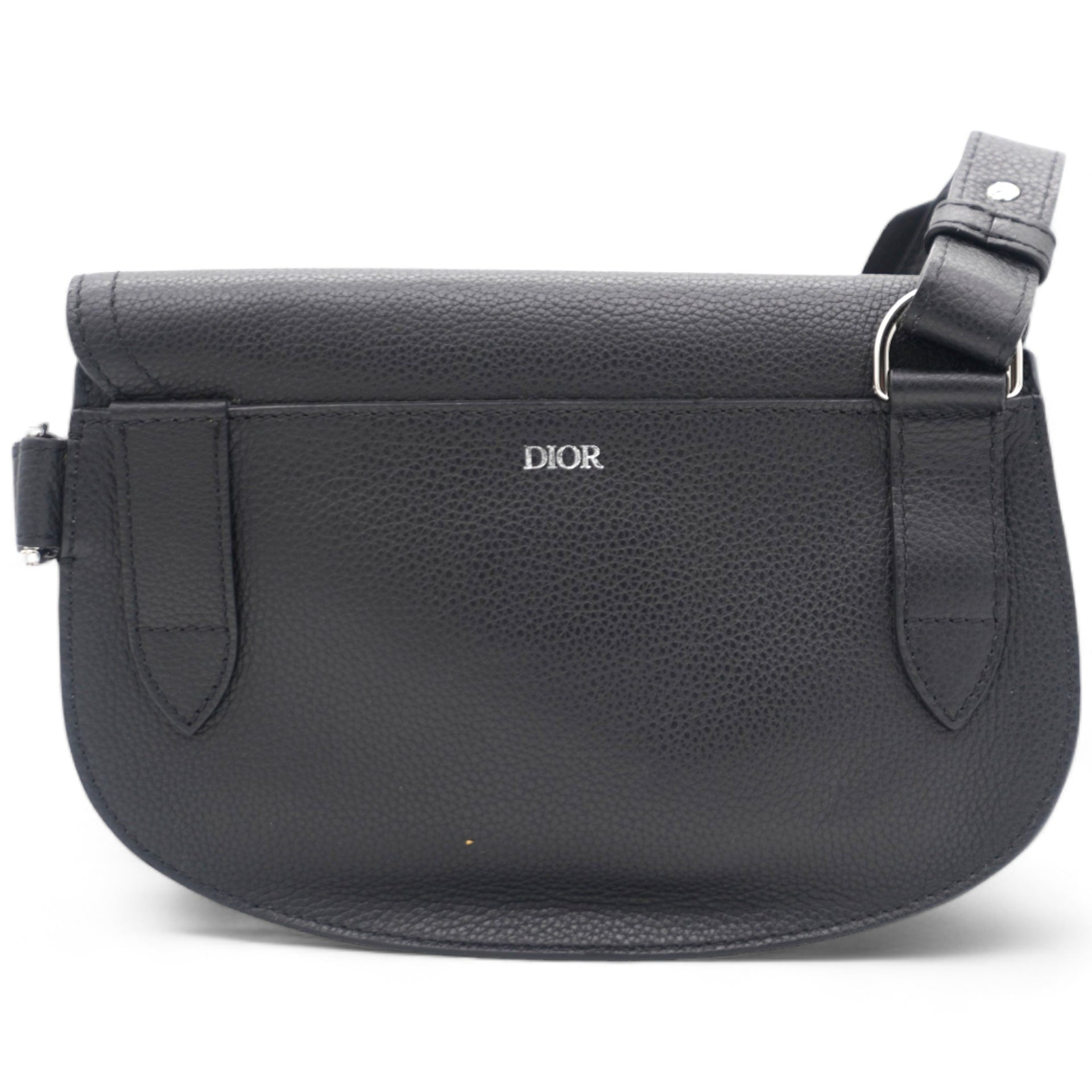 Grained Calfskin Saddle Messenger Bag Black