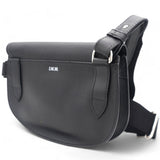 Grained Calfskin Saddle Messenger Bag Black