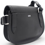 Grained Calfskin Saddle Messenger Bag Black