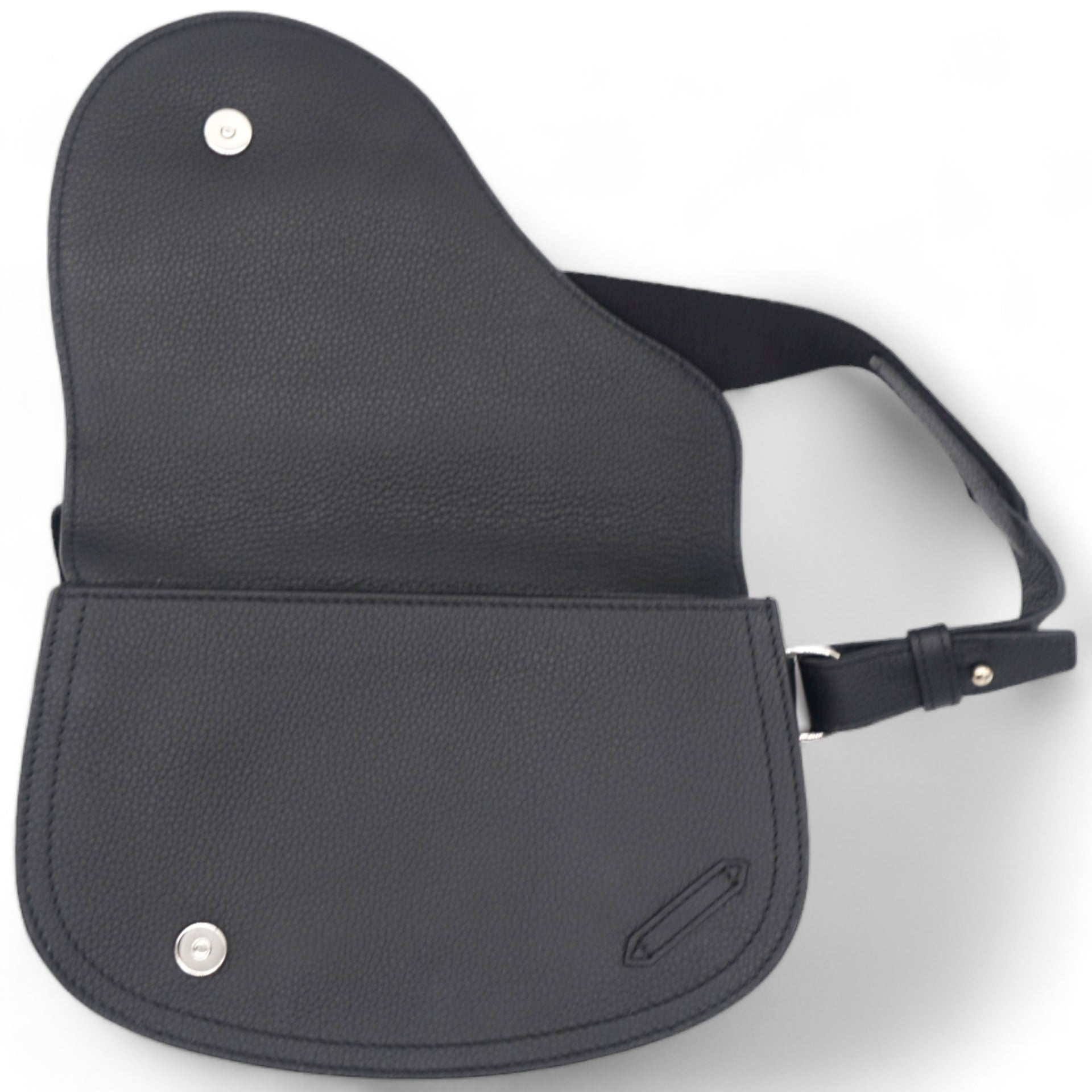 Grained Calfskin Saddle Messenger Bag Black