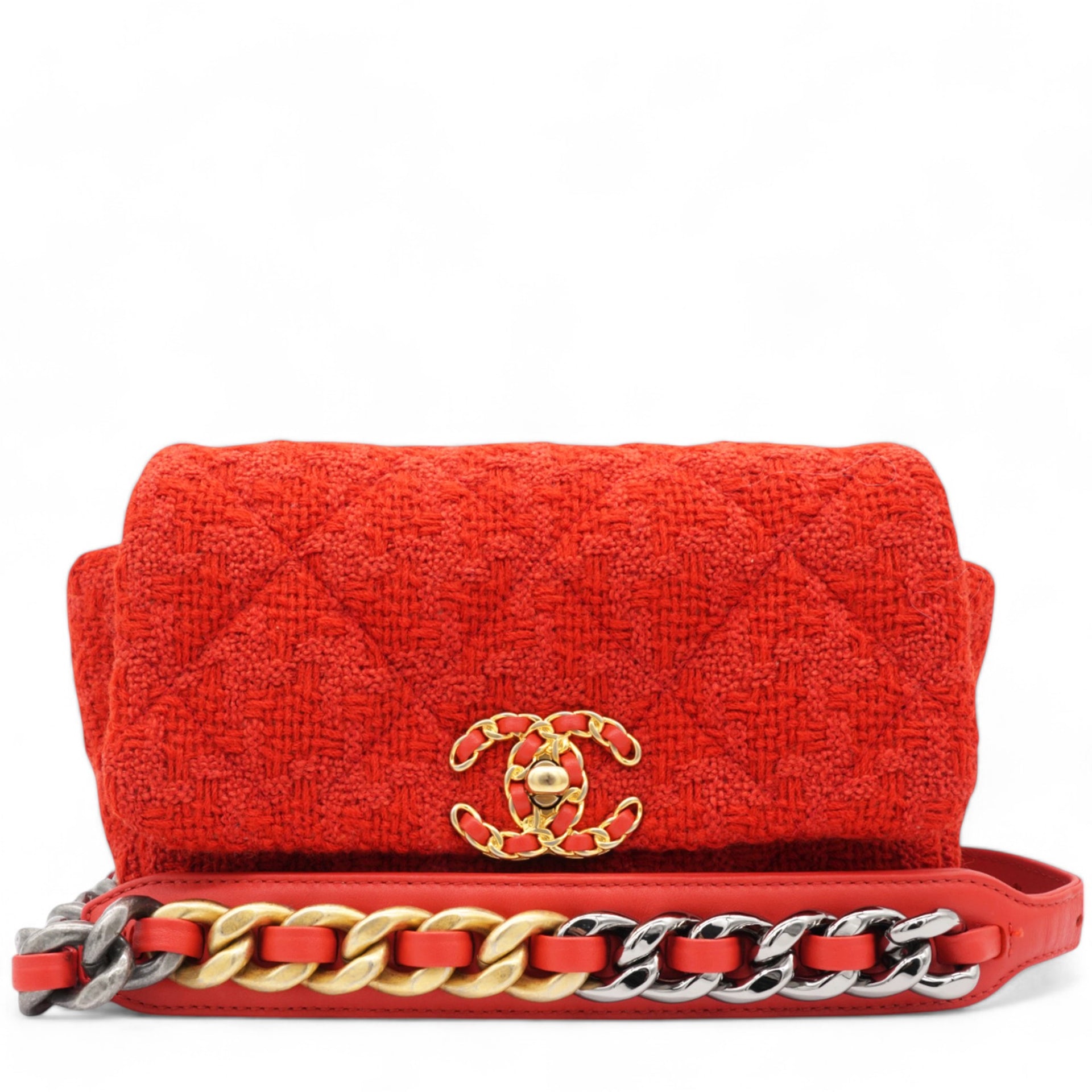 Tweed Quilted Chanel 19 Flap Red