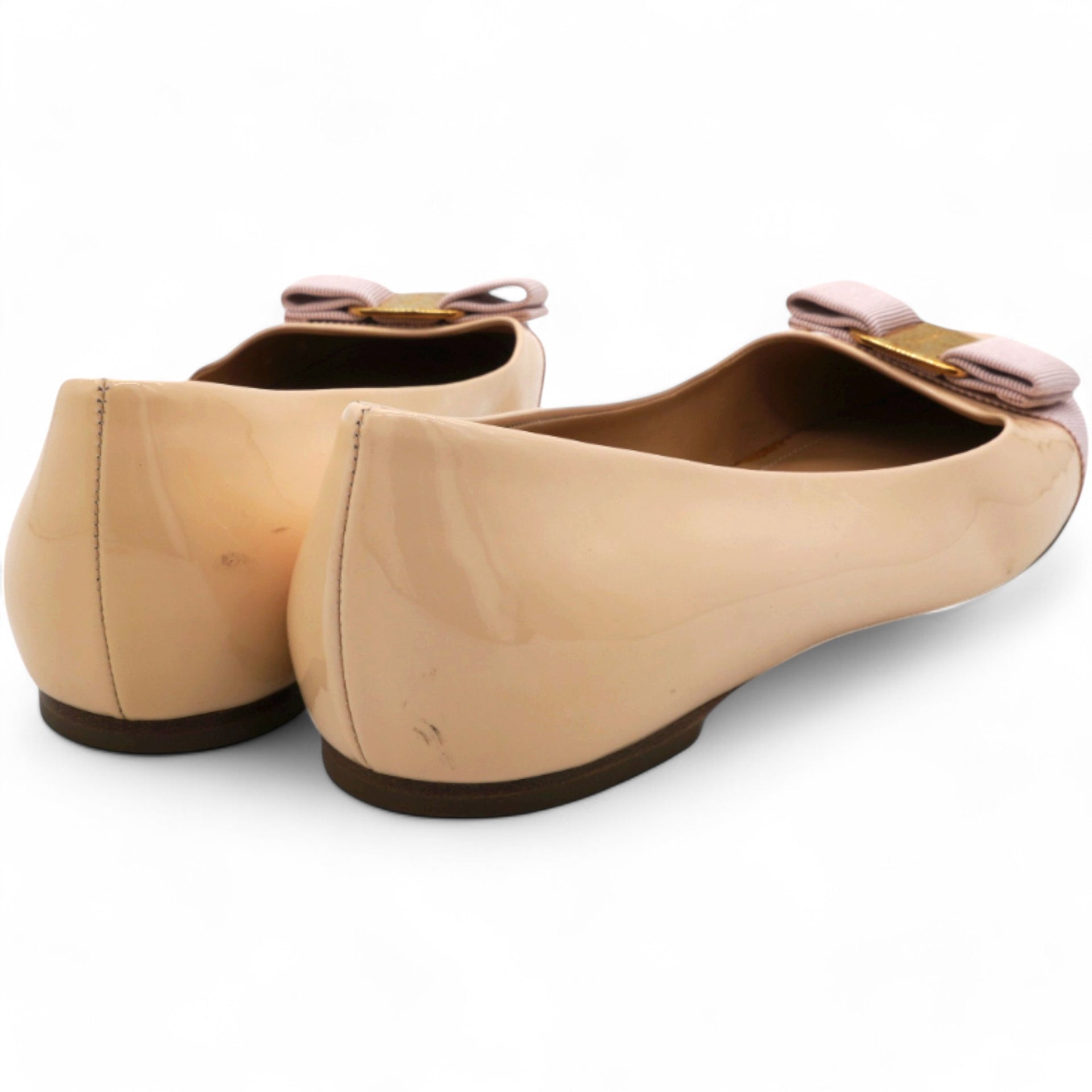 Varina Bow Ballet in Nude Patent Leather Brown Flesh Size 8.5/39.5