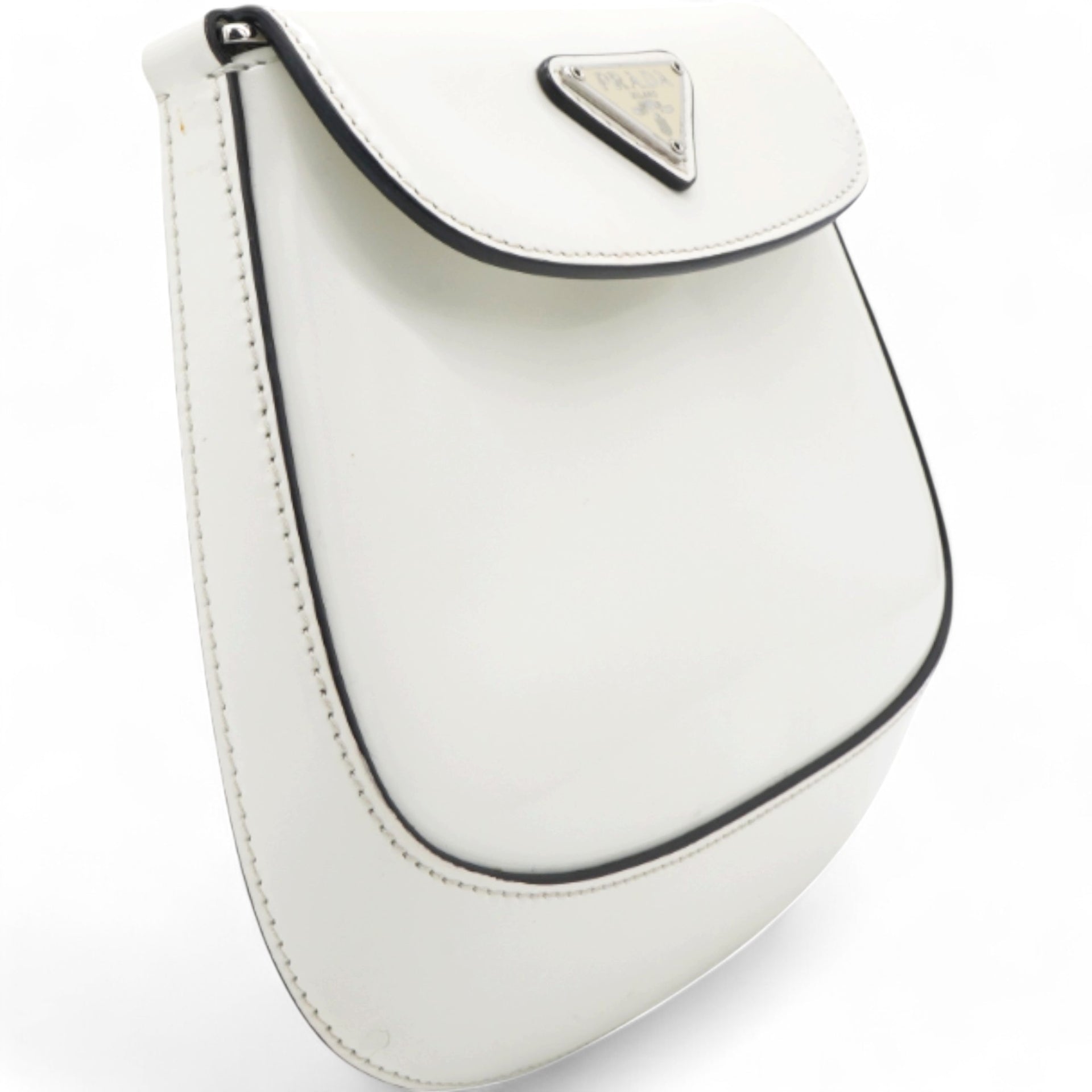 Spazzolato Mini Cleo Flap Adjustable Strap Shoulder Bag White