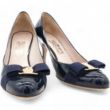 Navy Patent Leather Vara Bow Peep Toe Pumps Size9/40