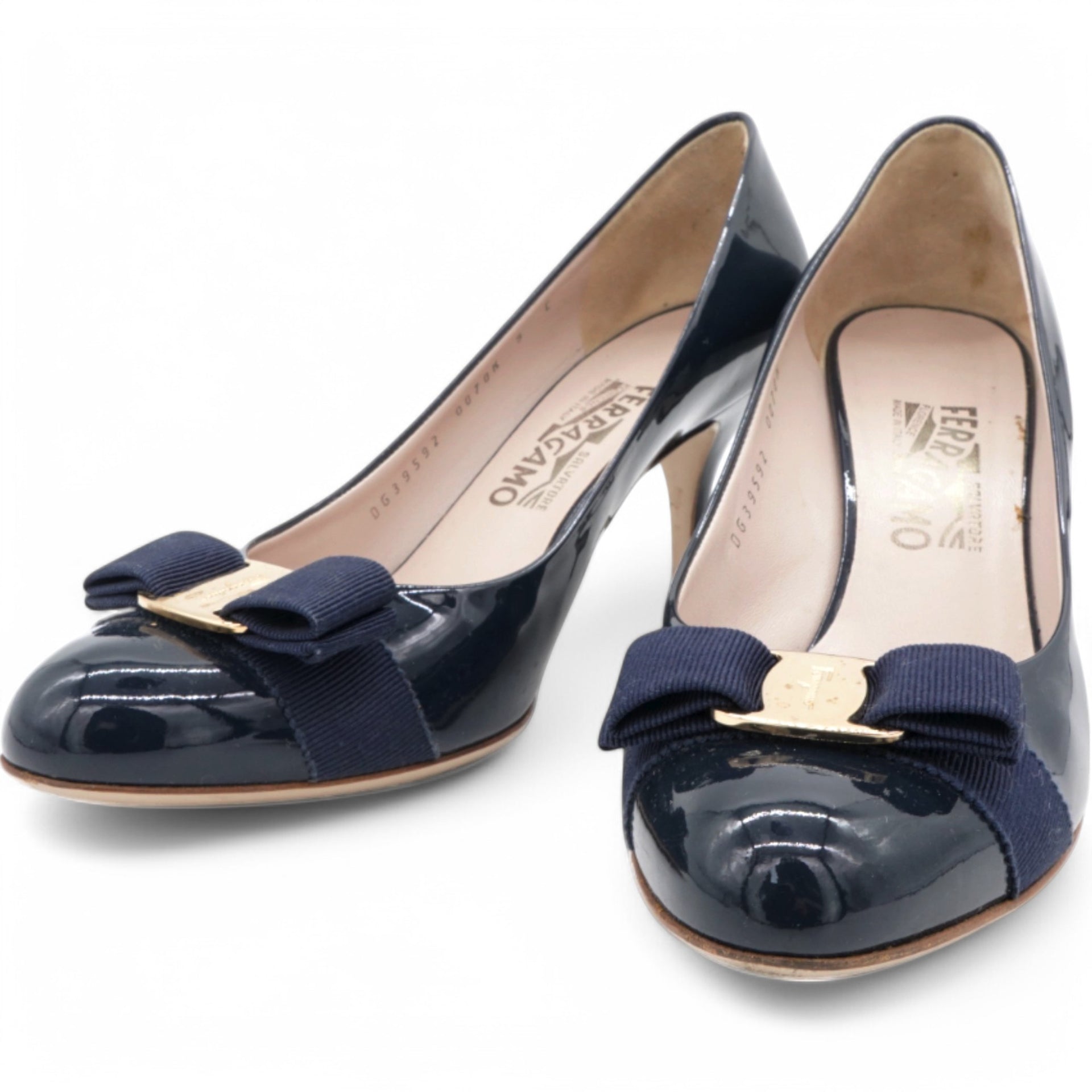 Navy Patent Leather Vara Bow Peep Toe Pumps Size9/40