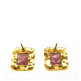 Pink Square Gold CC Logo Earrings