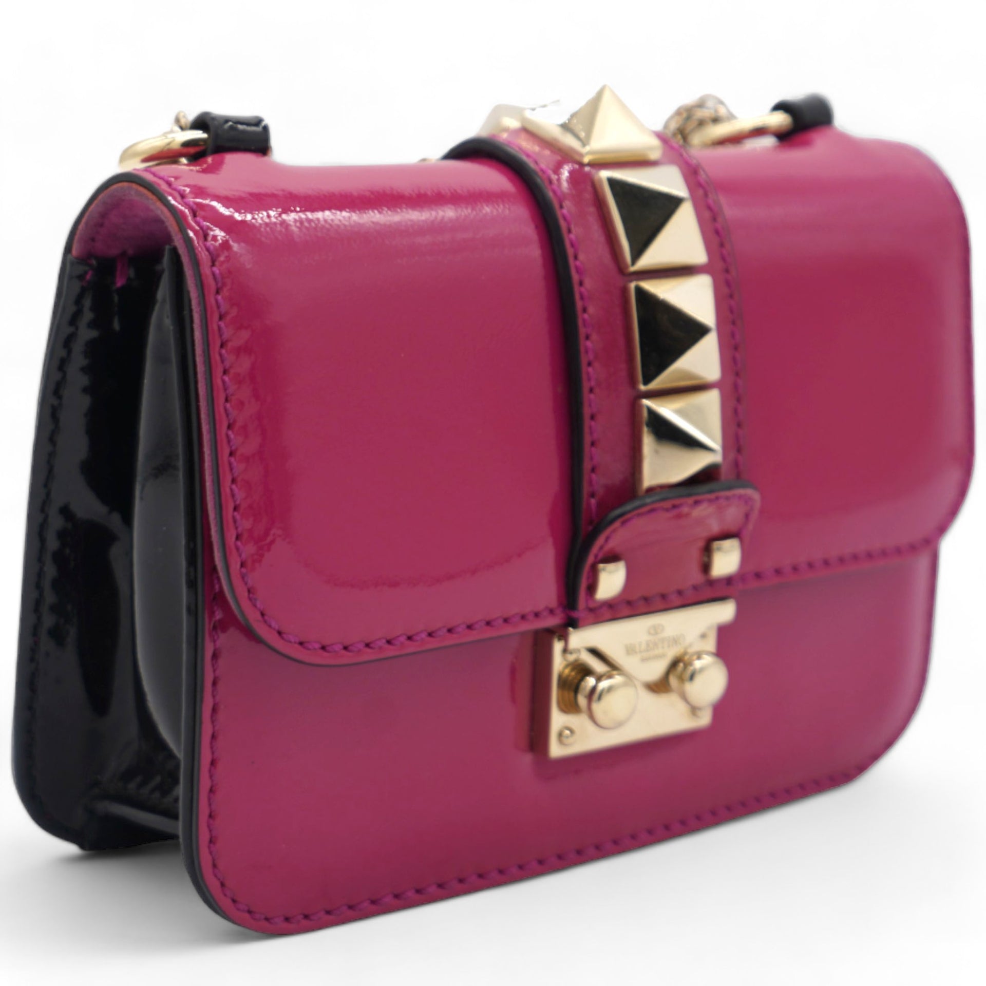 Vitello Mini Glam Lock Rockstud Flap Fuxia