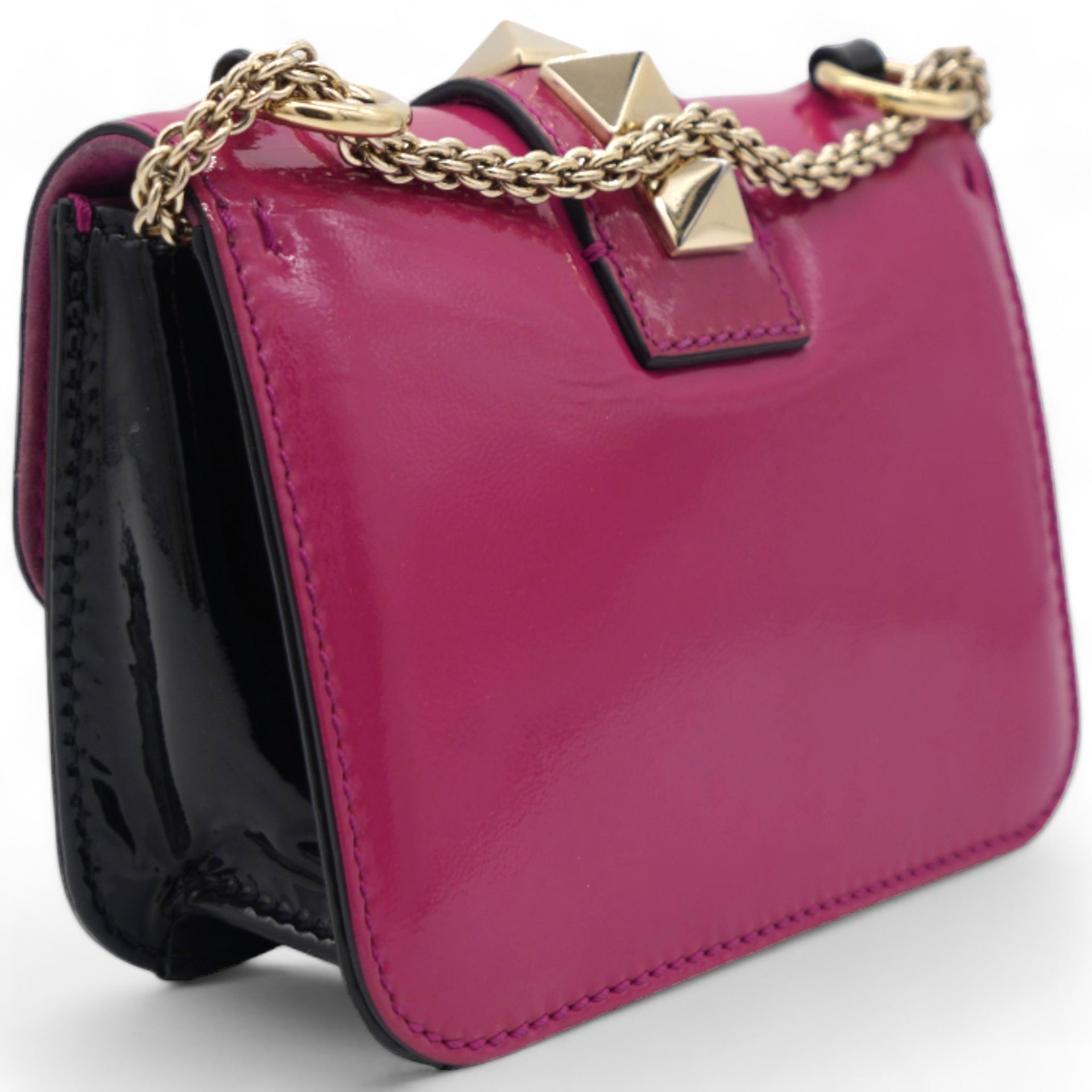 Vitello Mini Glam Lock Rockstud Flap Fuxia