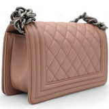 Blush Pink Quilted Leather Medium Boy Flap Bag