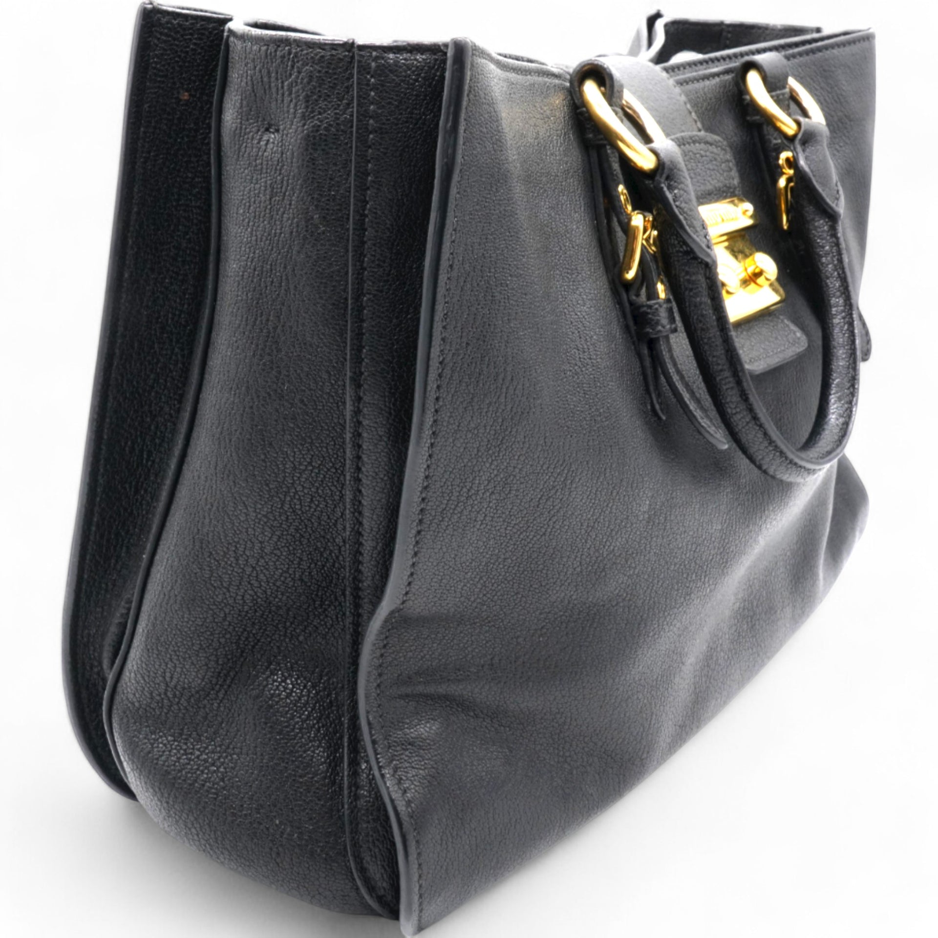 Black Madras Leather Pushlock Tote