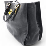 Black Madras Leather Pushlock Tote