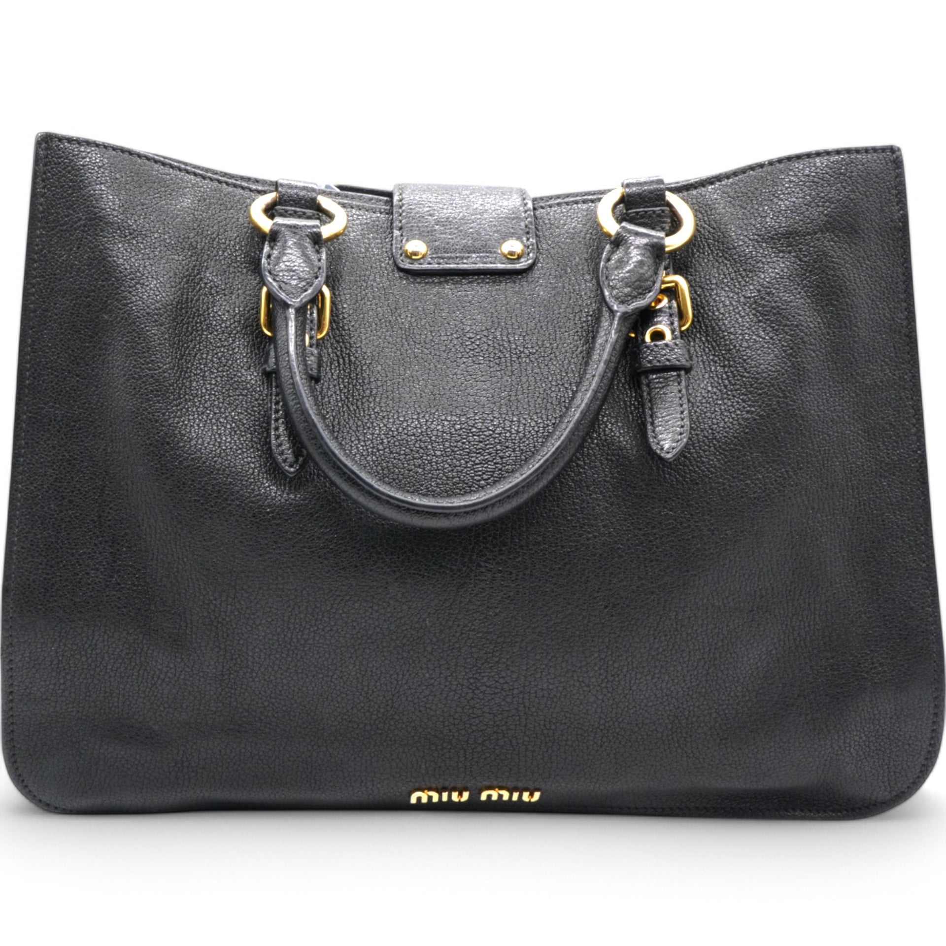 Black Madras Leather Pushlock Tote