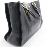 Black Madras Leather Pushlock Tote