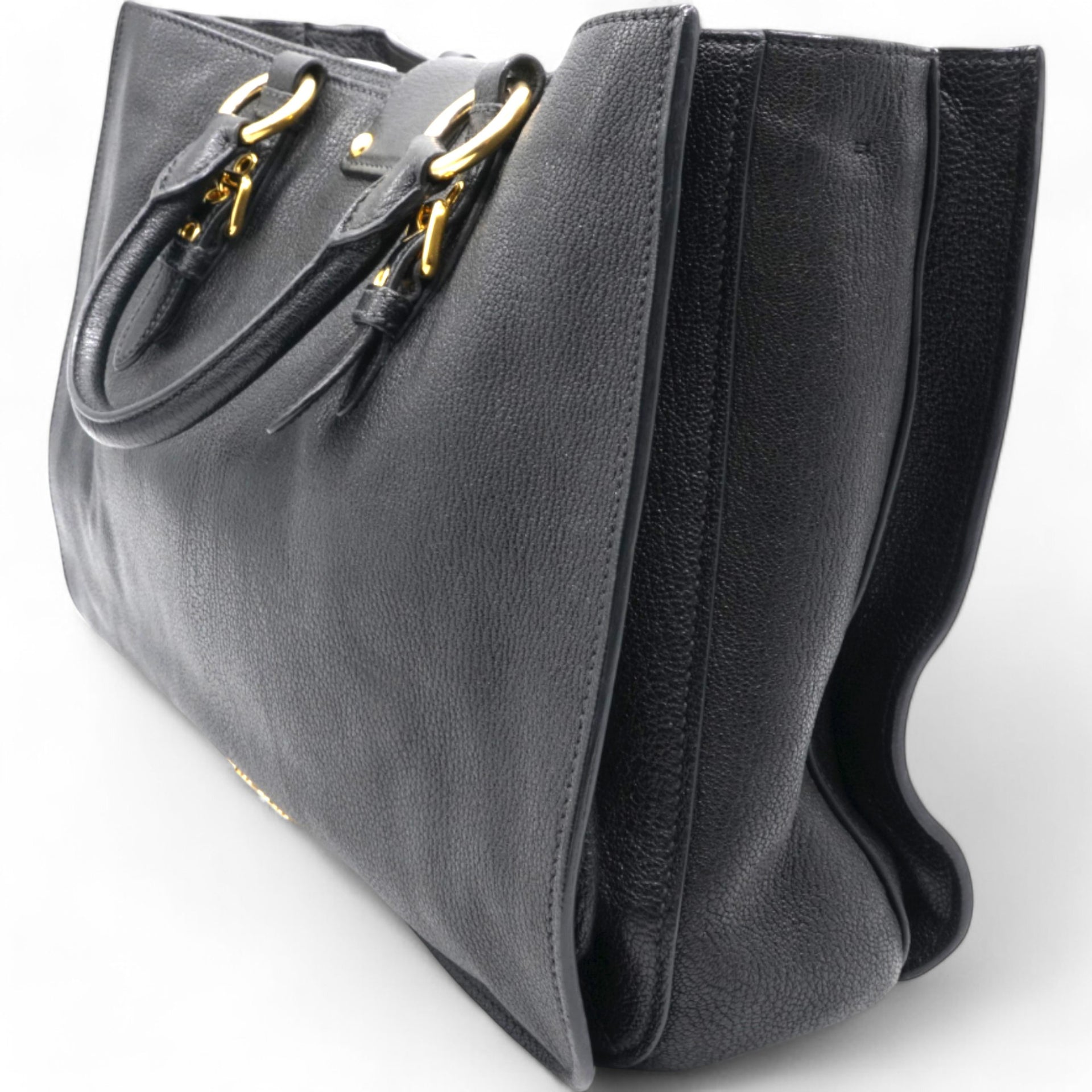 Black Madras Leather Pushlock Tote