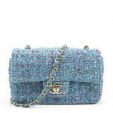 Tweed Quilted Mini Rectangular Flap Turquoise