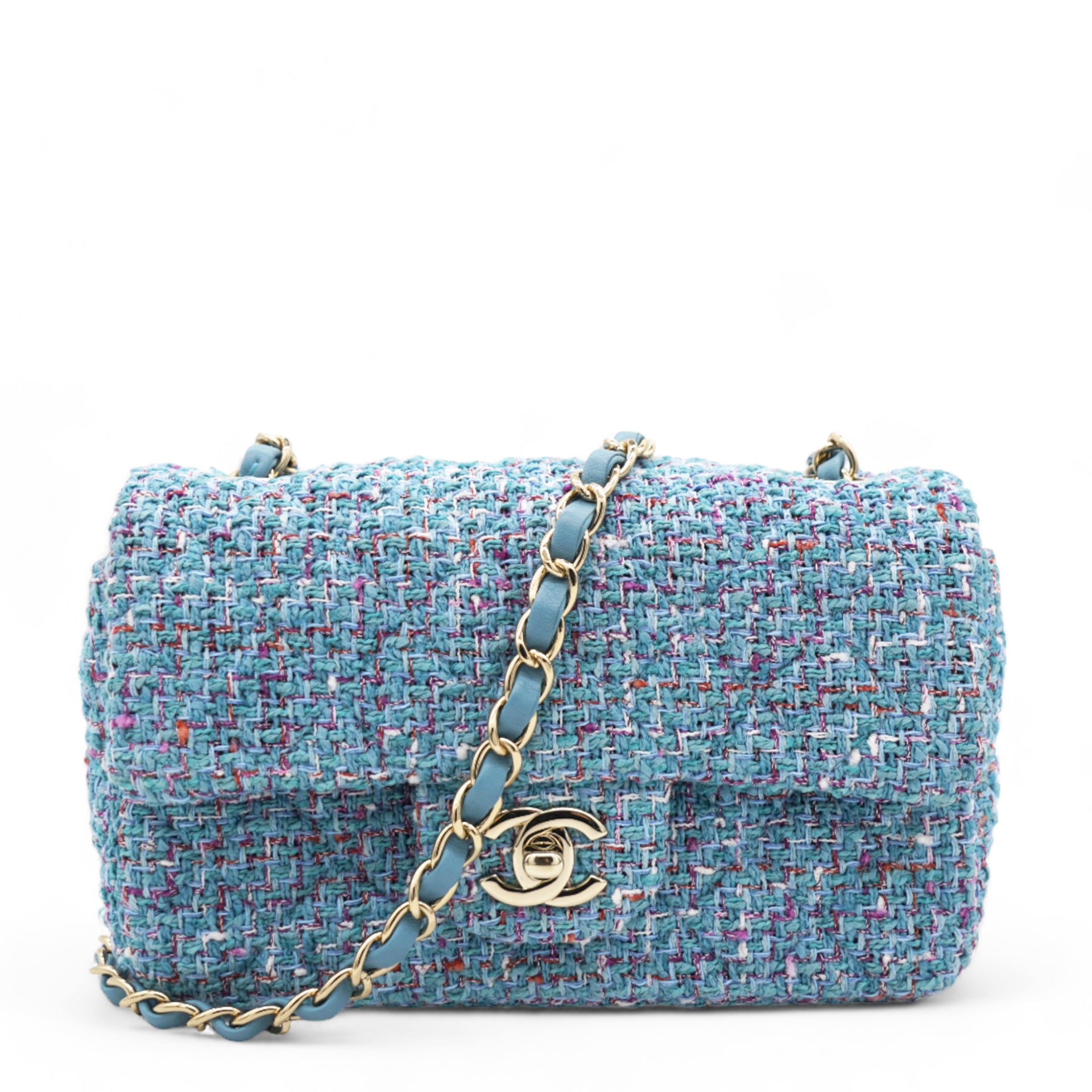 Tweed Quilted Mini Rectangular Flap Turquoise