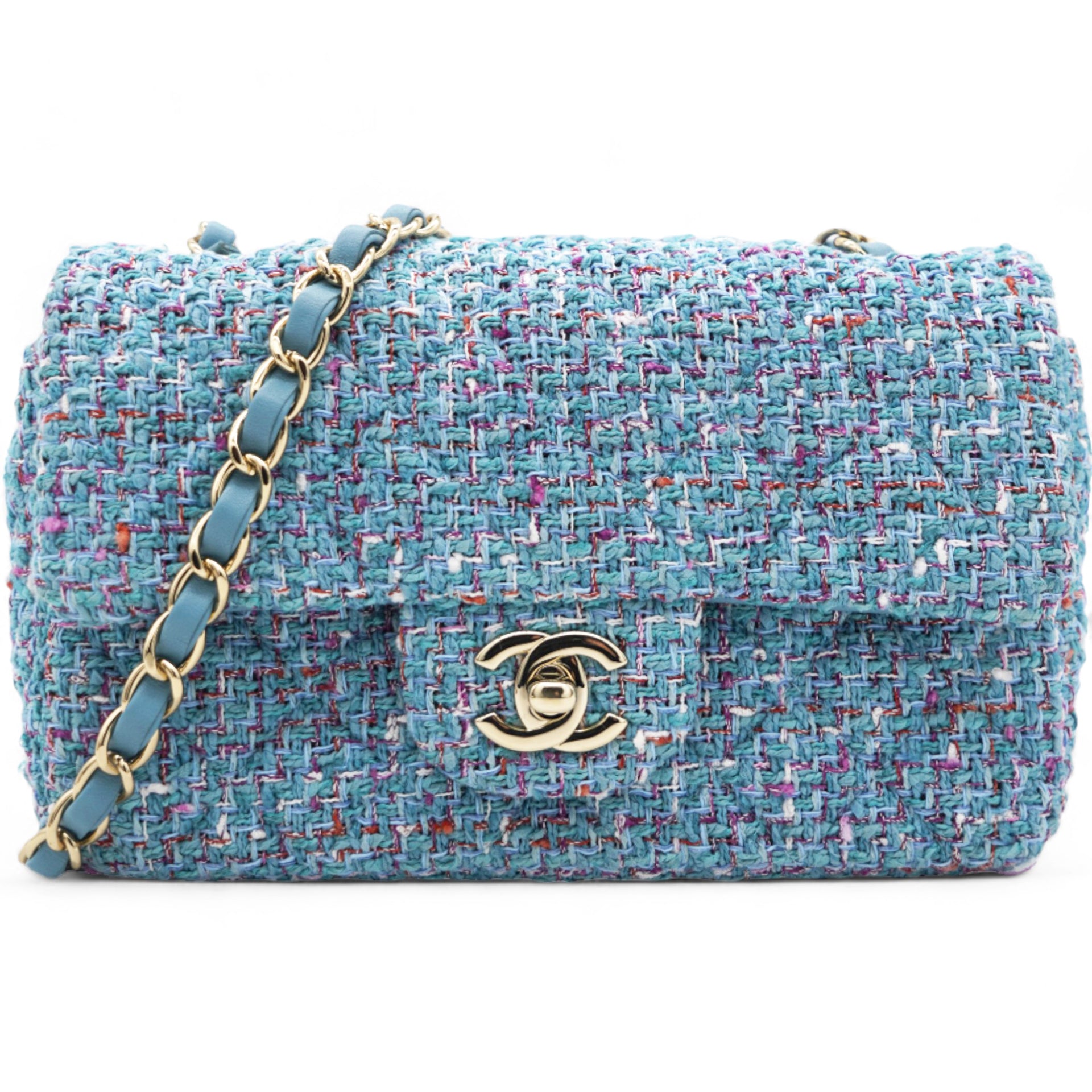 Tweed Quilted Mini Rectangular Flap Turquoise