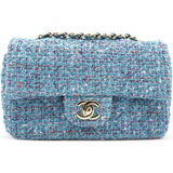 Tweed Quilted Mini Rectangular Flap Turquoise