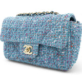 Tweed Quilted Mini Rectangular Flap Turquoise