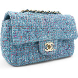 Tweed Quilted Mini Rectangular Flap Turquoise