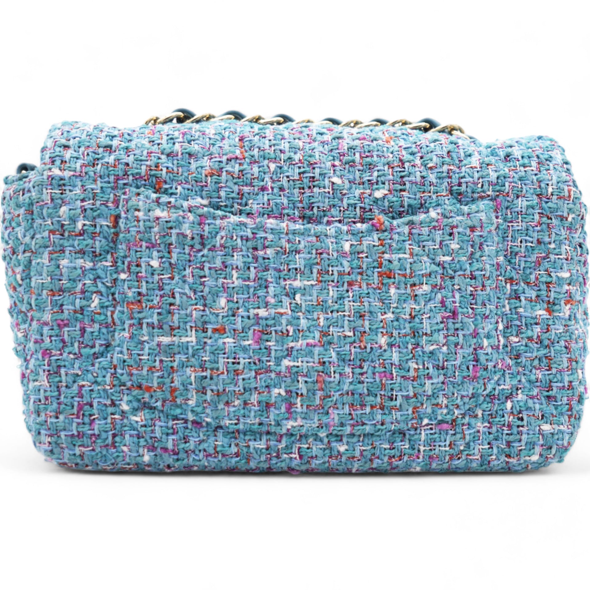 Tweed Quilted Mini Rectangular Flap Turquoise