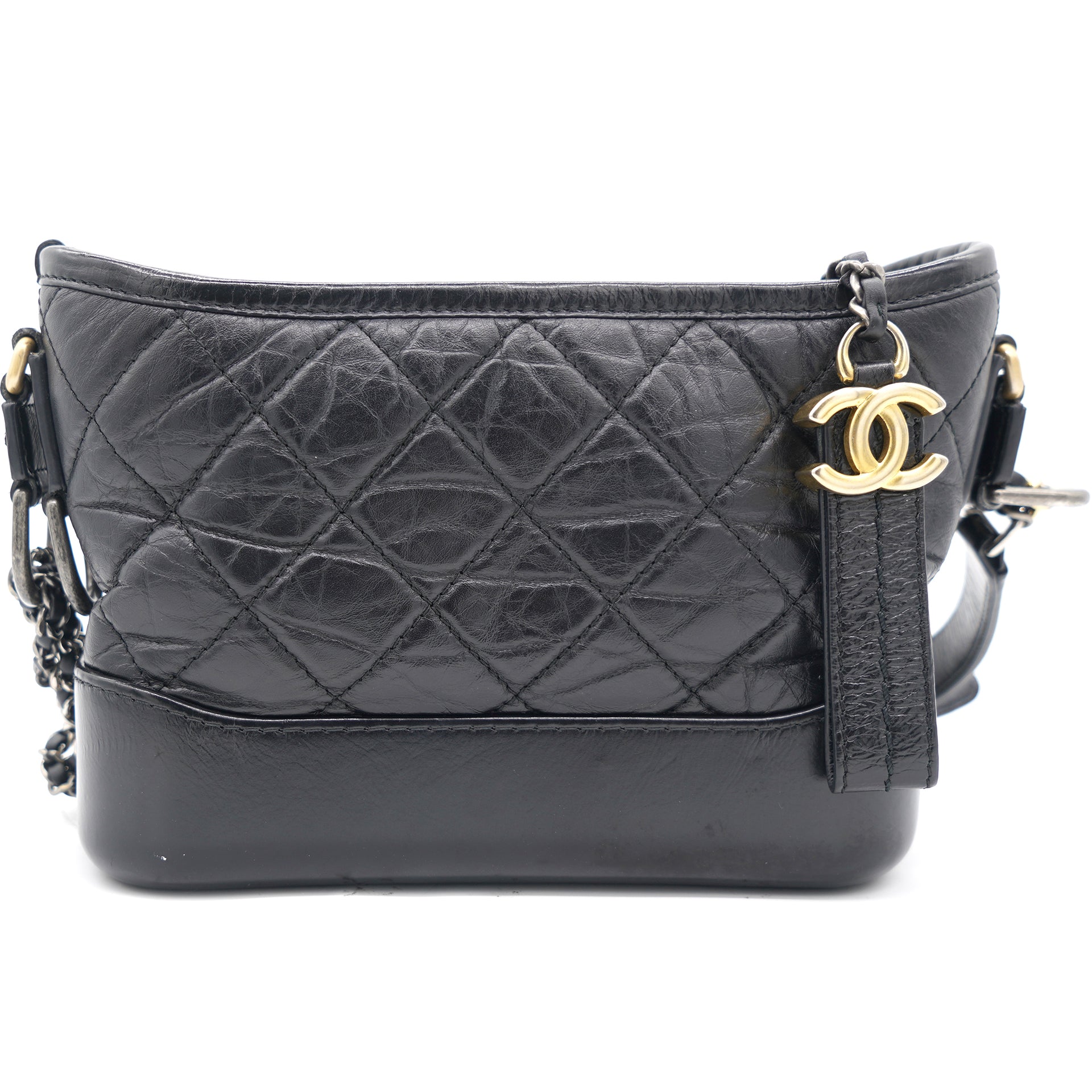 Chanel Quilted Small Gabrielle Hobo Navy Black Aged Calfskin Mixed