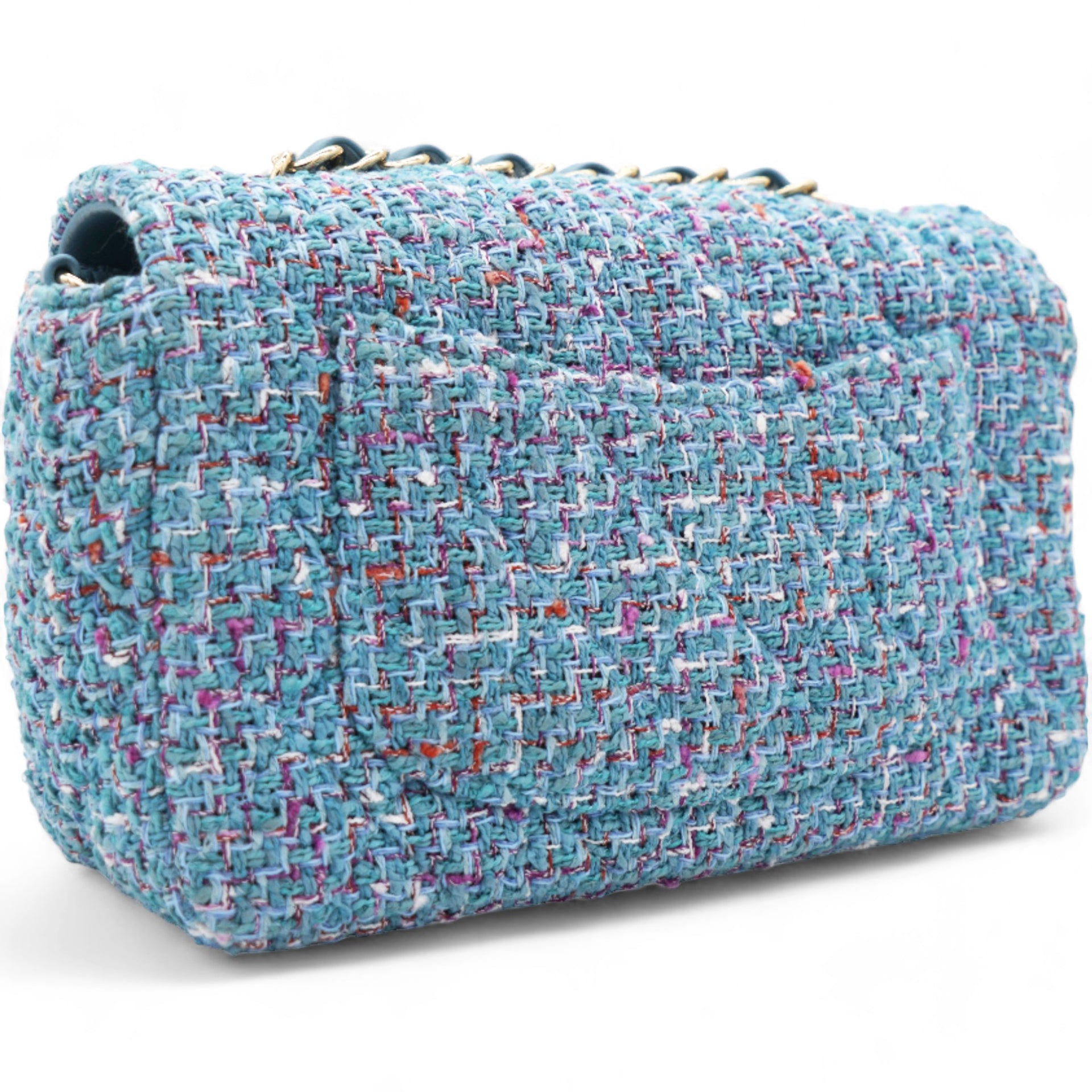 Tweed Quilted Mini Rectangular Flap Turquoise