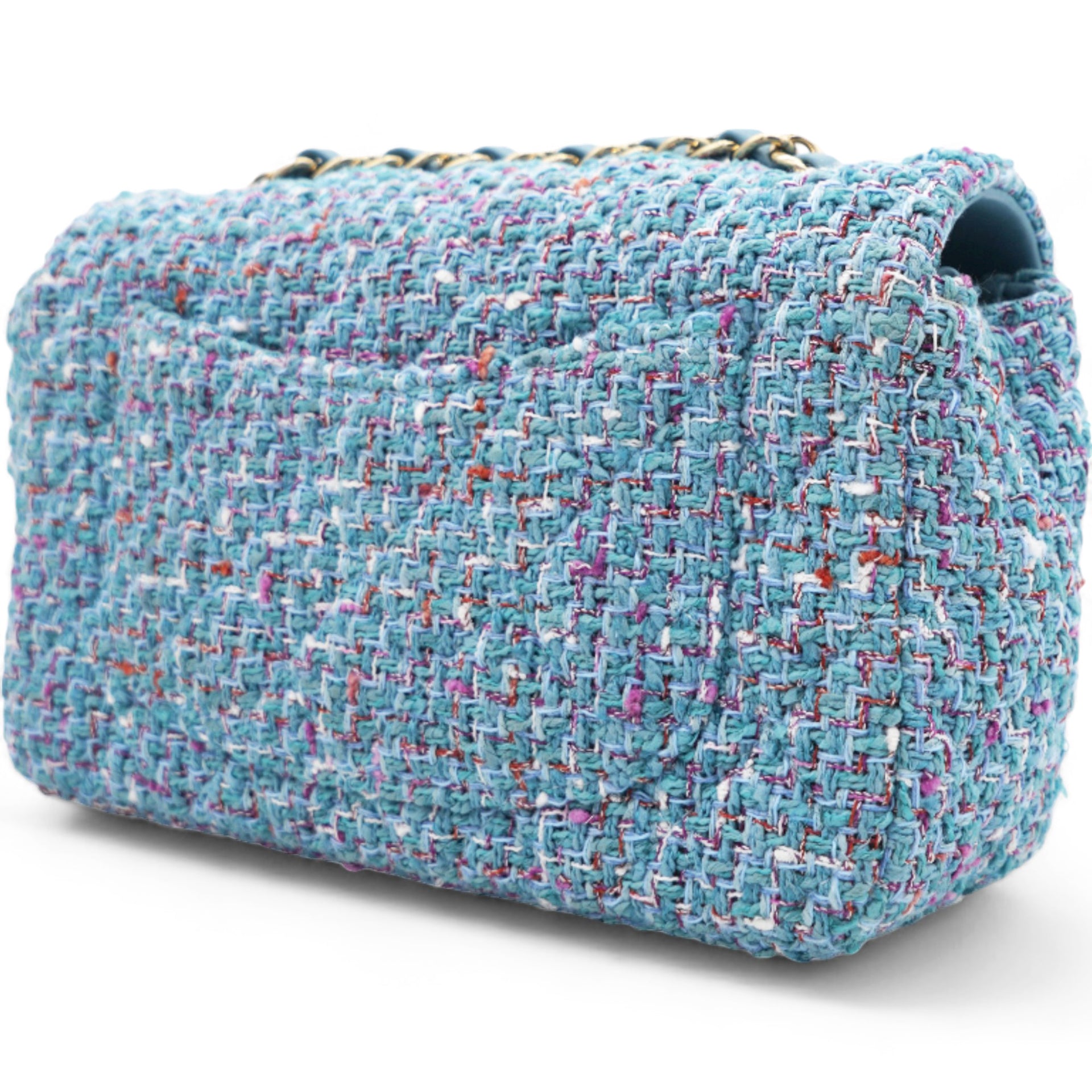 Tweed Quilted Mini Rectangular Flap Turquoise