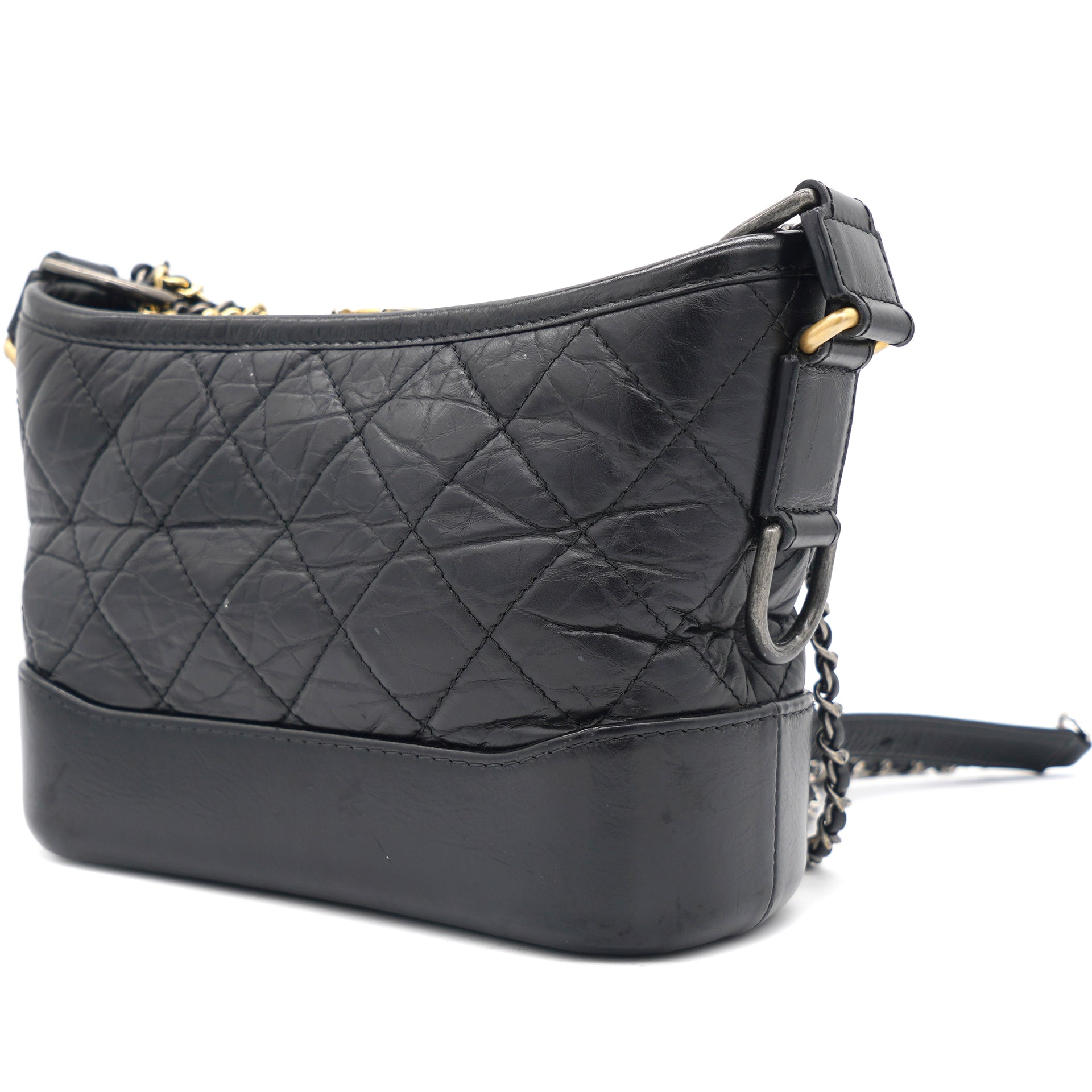 CHANEL Aged Calfskin Quilted Small Gabrielle Logo Hobo Black 1293612